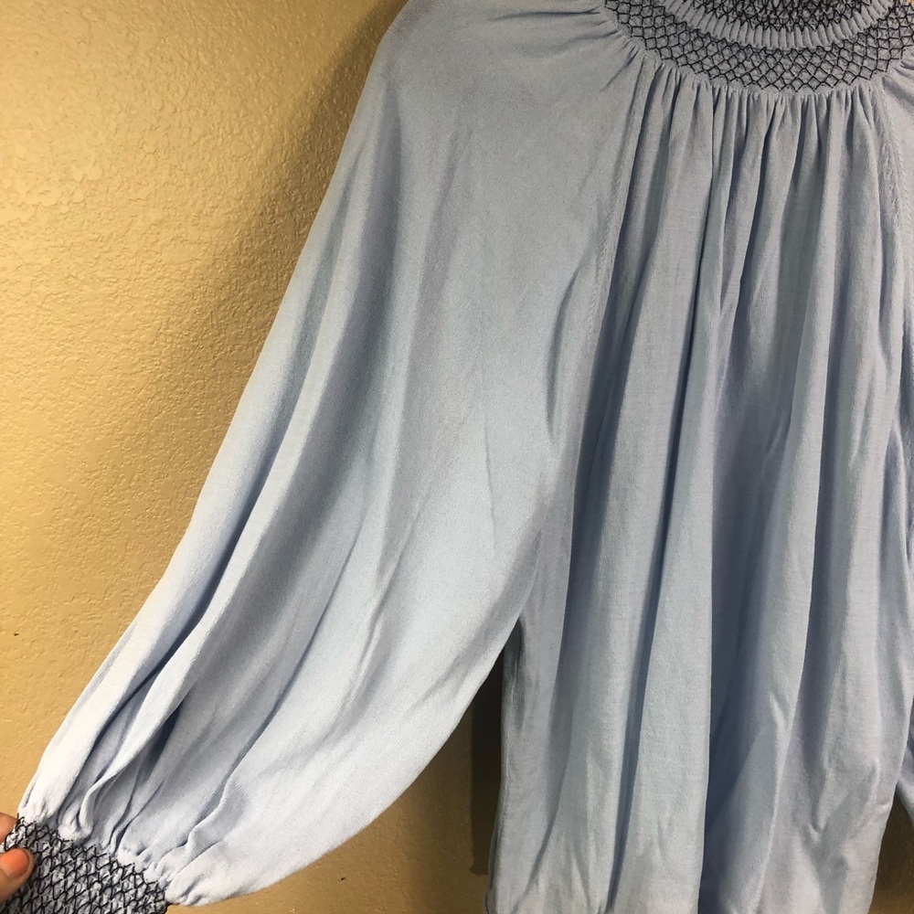 Zara light blue smocked dolman turtleneck. - Picture 9 of 11